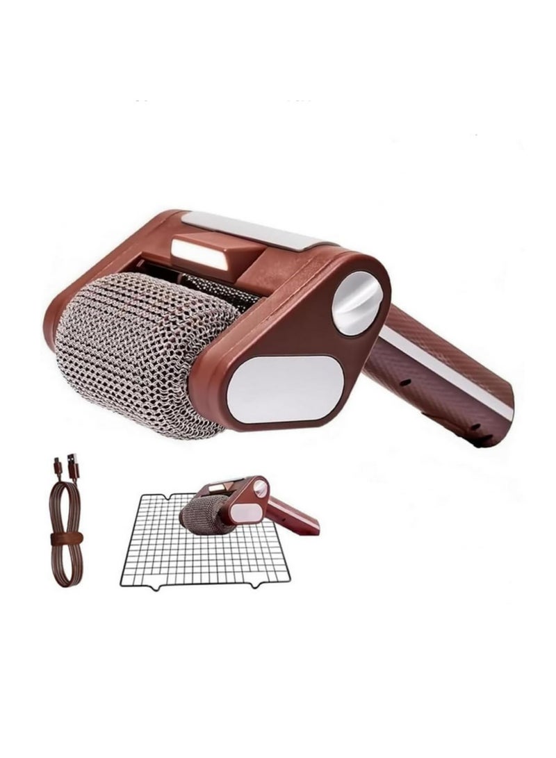 1PC Electric Grill Cleaner Bristle Free Stainless Steel Power Roller Blasts Removable Wireless Electric Grill Brush With LED Light for Outdoor Grills Barbecue Cleaning Tool Brown - Image 1